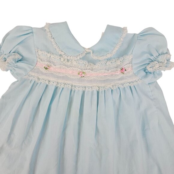Vtg JC Penney Dress Baby Blue Girls 24M Toddle Time Dainty Pretty Formal Lace - Picture 5 of 16